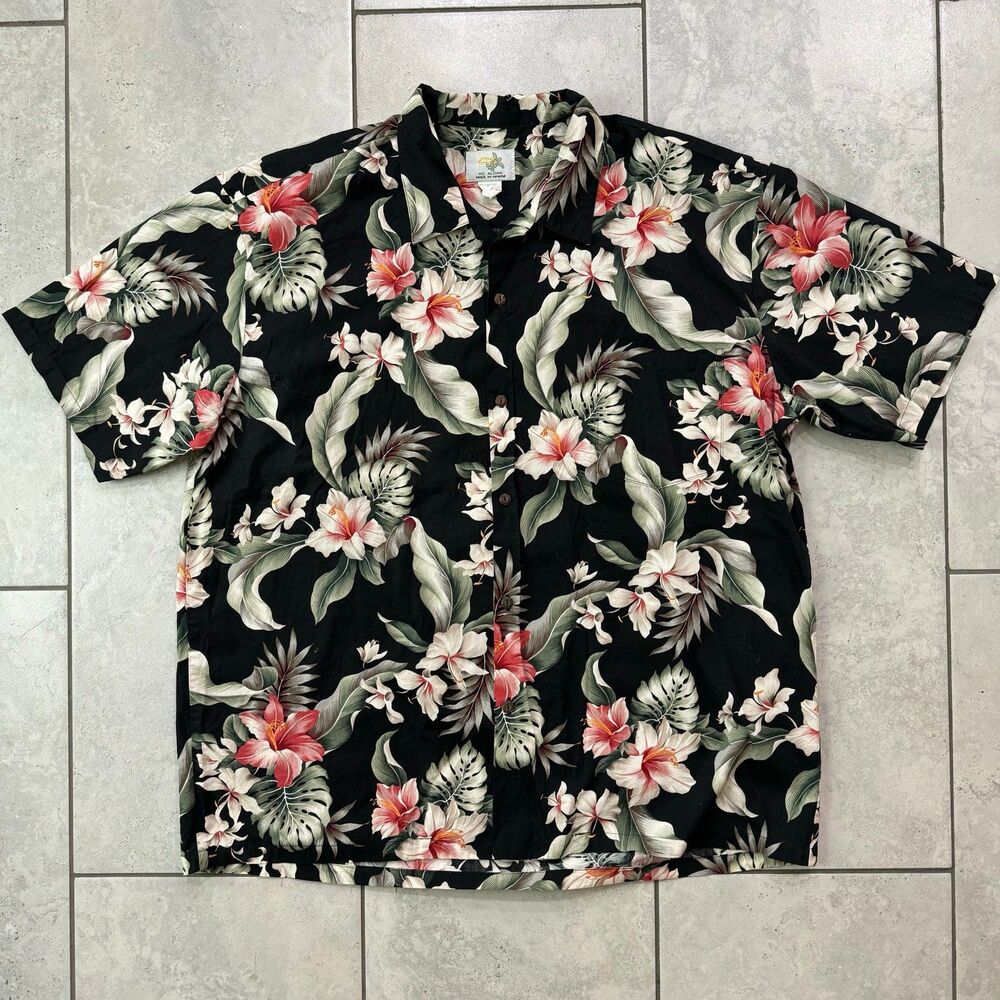 Ho Aloha Shirt Mens XXL Hawaiian Casual Button Up Tropical Floral Short Sleeve